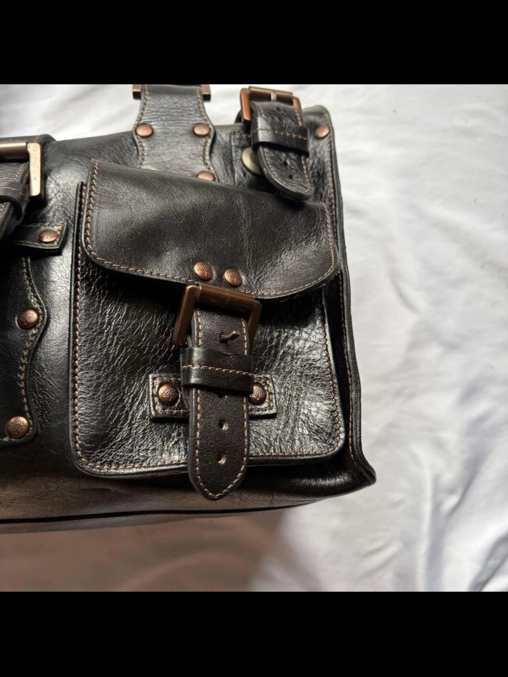 Mulberry Black Leather Buckle-Front Satchel with Copper Hardware - Picture 3 of 11